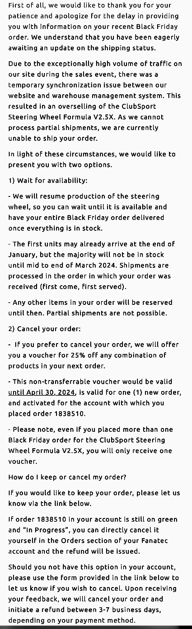 Black Friday Orders | Shipping Update 3 - Page 16 — Fanatec Forum