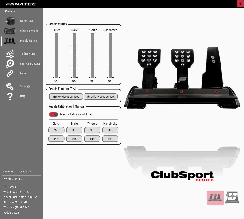 Clubsport Pedals v3 - BLI and BRF missing from Fanatec Control